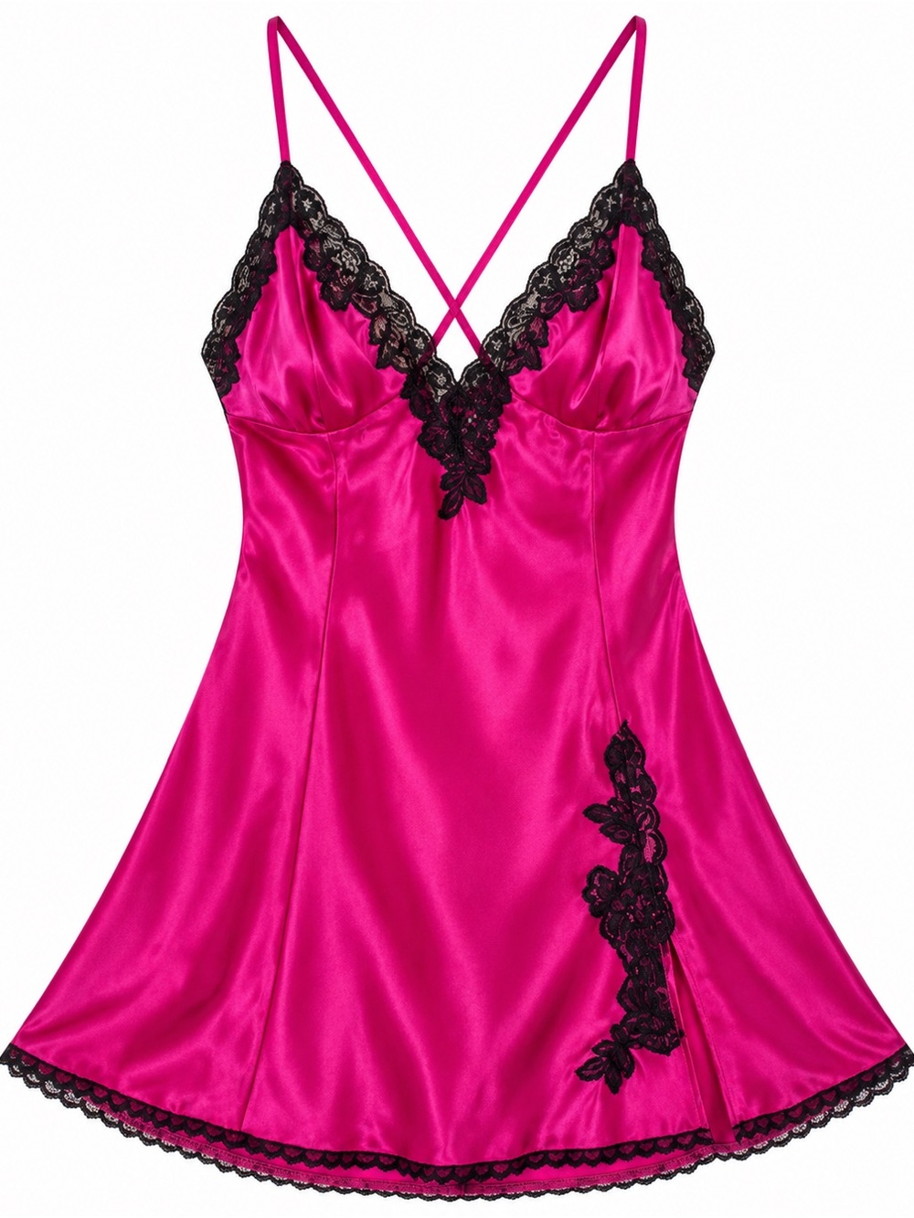 Frederick’s of Hollywood Pink Satin Lace Babydoll Slip Lingerie Large Y2K